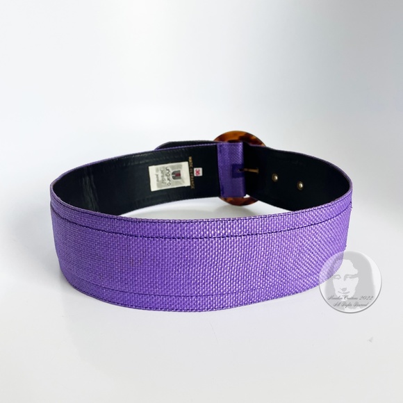Vintage Belt by Ungaro Parallele with Round Resin Buckle Wide Purple Fabric Sz36 - Picture 5 of 10